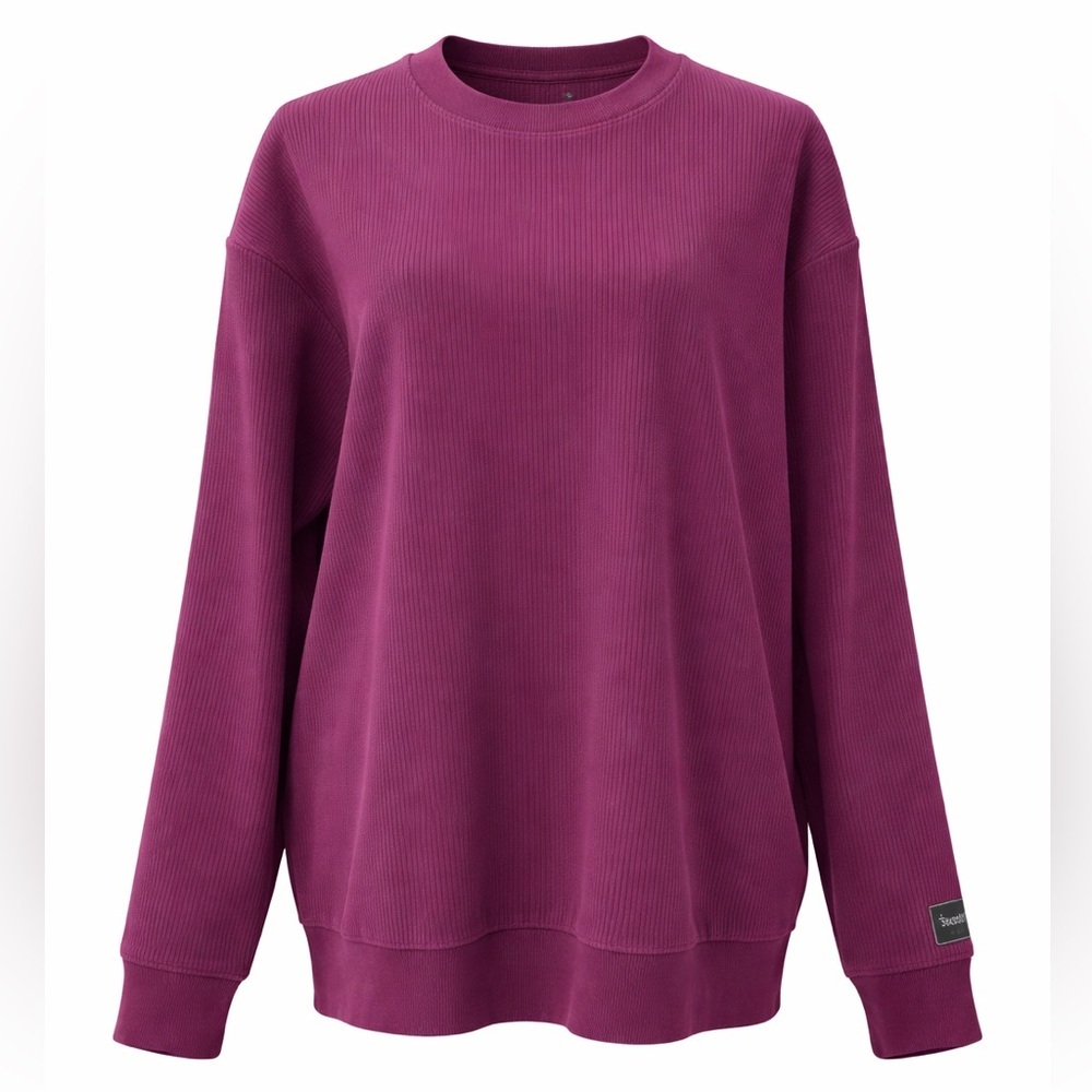 Stori Womens Ribbed Cord Crew‎ Sweatshirt Mulberry Purple Size L NWT Athleisure